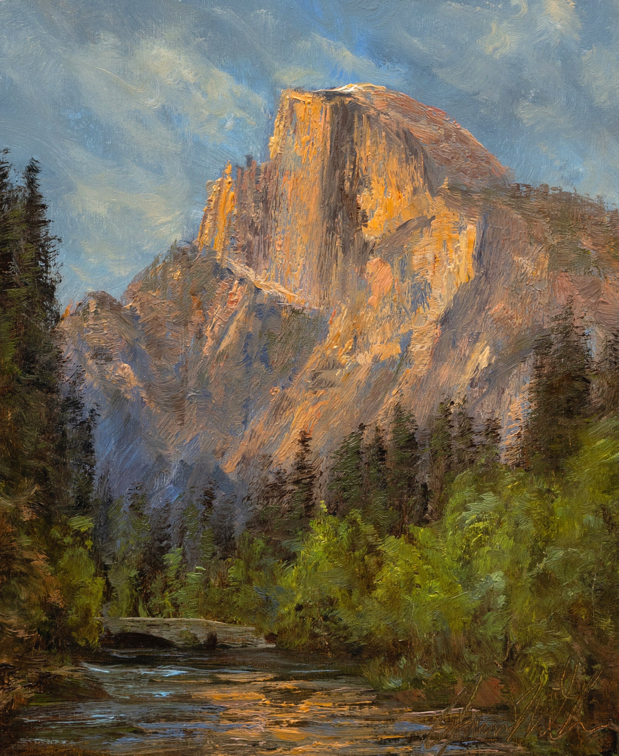 AMERI⭐︎UND OIL PAINTING GATHER TOP Half Dome at Sunset, Spring along the Merced River, Original