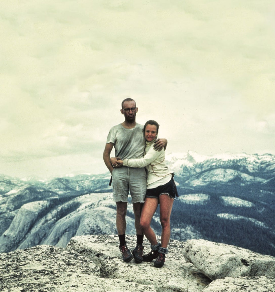 Royal and Liz Robbins atop Half Dome after their multi day climb, and the first female ascent of a Grade VI, via the Regular NW Face, 1967