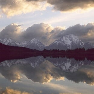 Cloud reflections and Mt Moran at the Oxbow Bend on the Snake River, Grand Teton National Park, Wyoming  1990.
