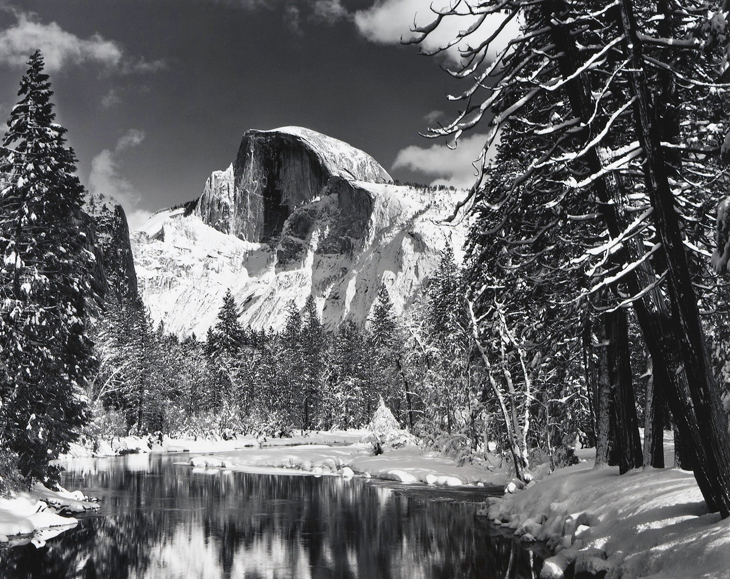 Half Dome, Merced River, Winter.