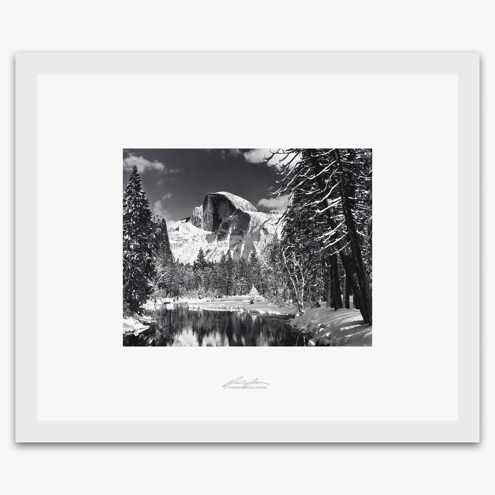 Half Dome, Merced River, Winter Shop_Repro_SEP The Ansel Adams Gallery Framed Standard White Wood 