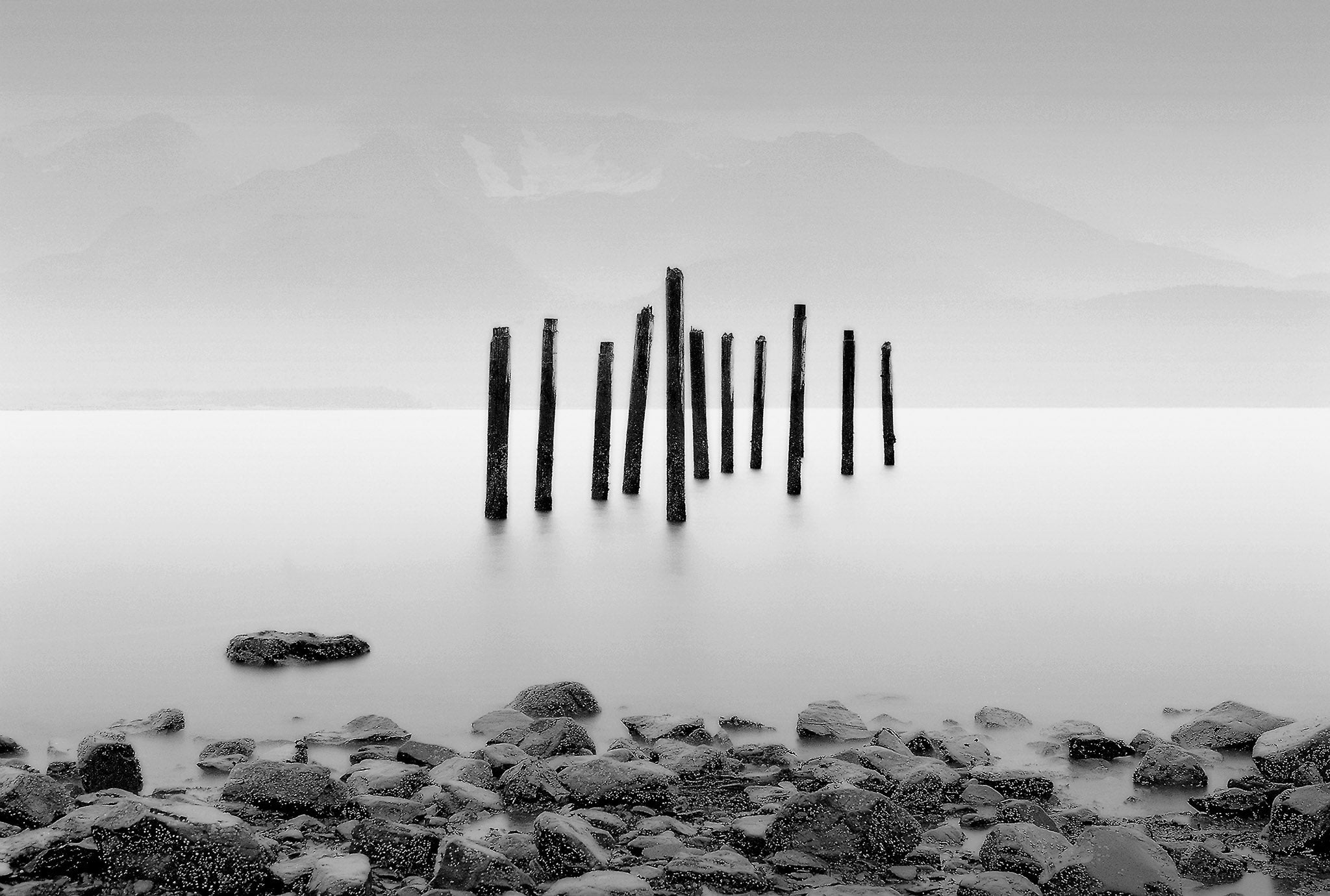 Pilings in Bay, Alaska Shop_Represented_Artist Dan Burkholder 