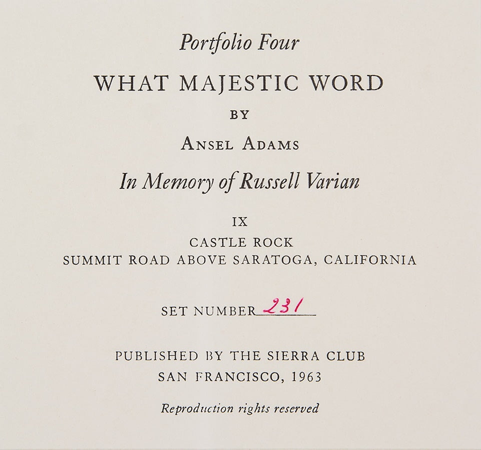 Castle Rock, Summit Road above Saratoga Original Photograph Ansel Adams 