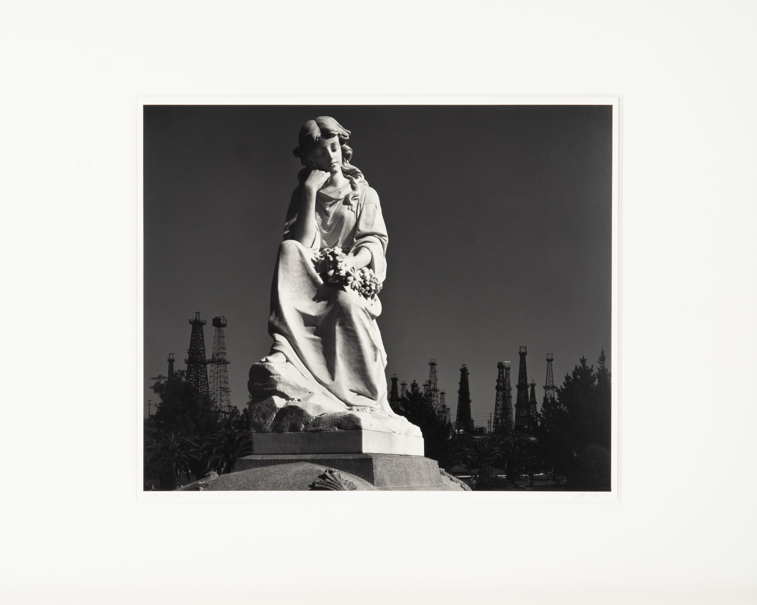 Cemetery Statue and Oil Derricks Original Photograph Ansel Adams 