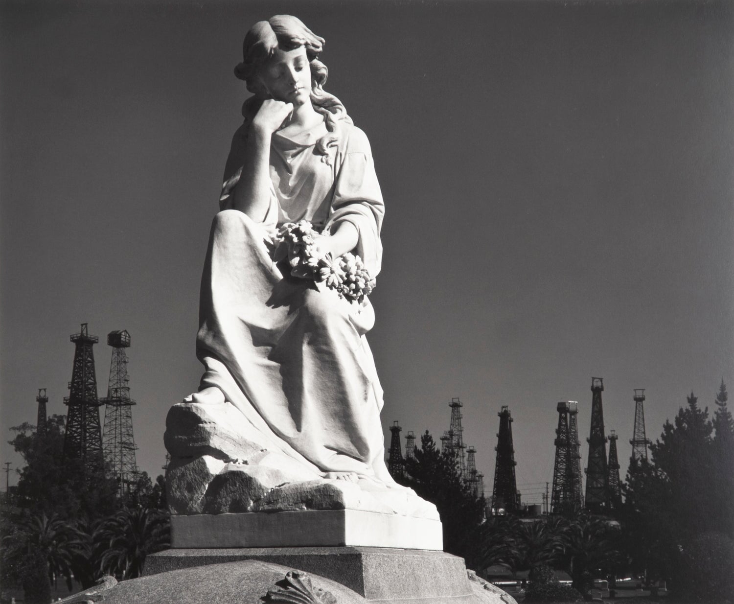 Cemetery Statue and Oil Derricks Original Photograph Ansel Adams 