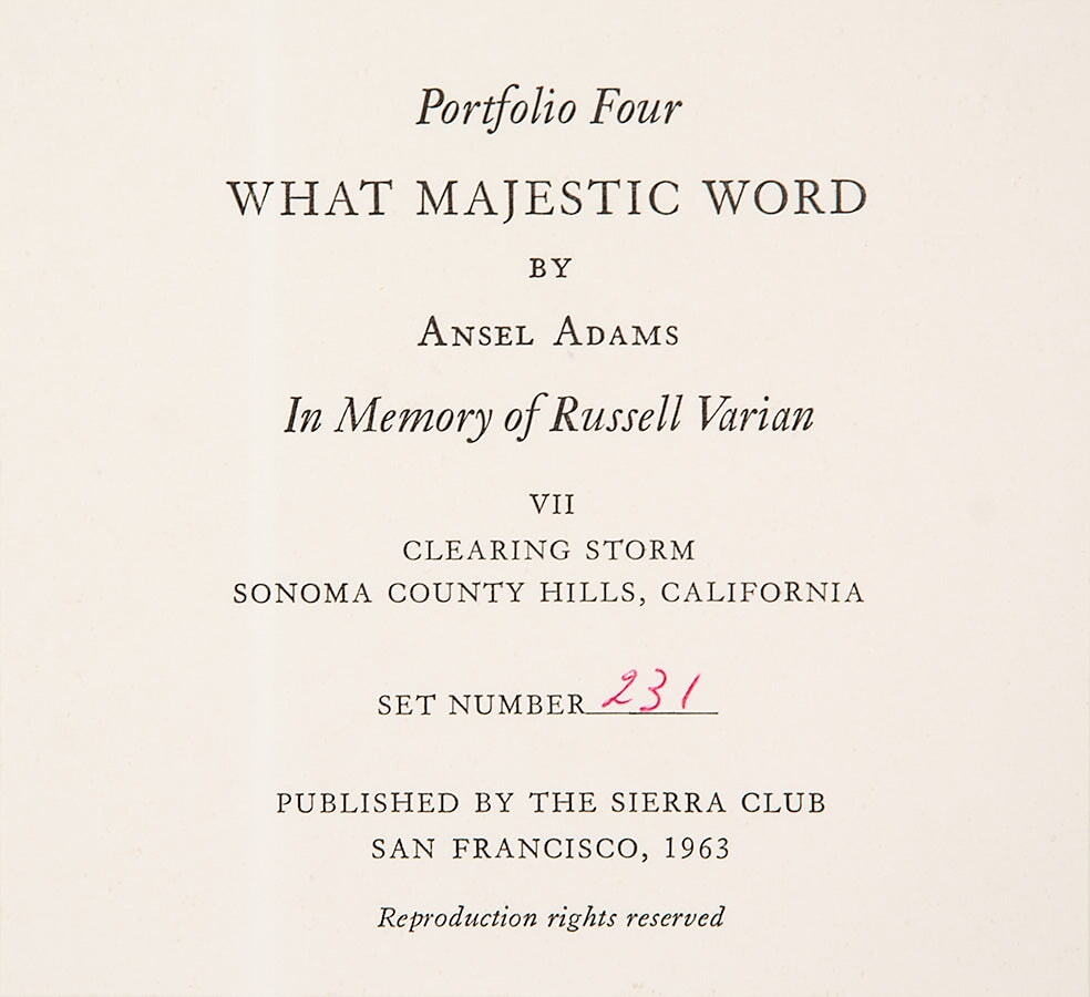 Clearing Storm, Sonoma County Hills Original Photograph Ansel Adams 