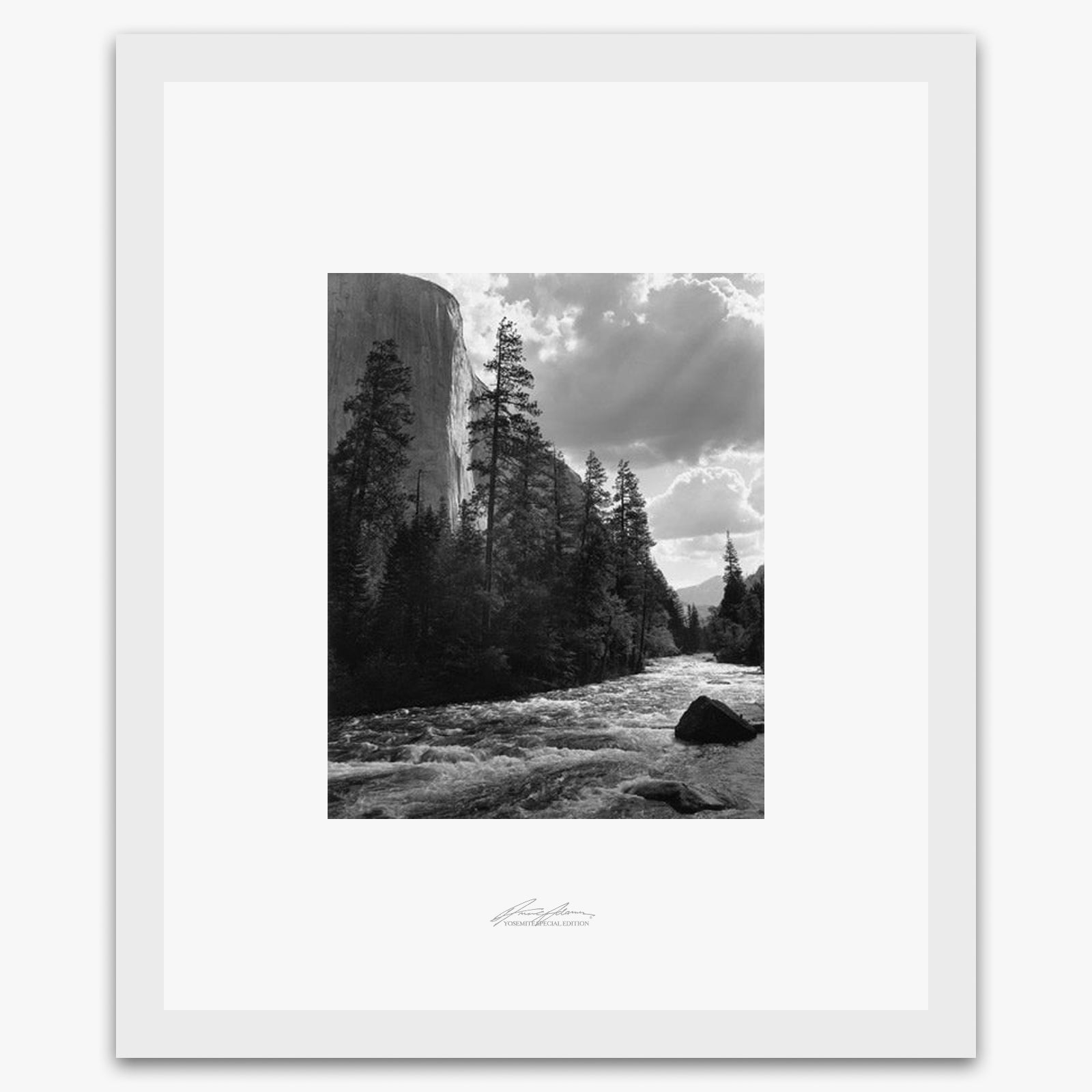 El Capitan, Merced River, Clouds Shop_Repro_SEP The Ansel Adams Gallery Framed Standard White Wood 
