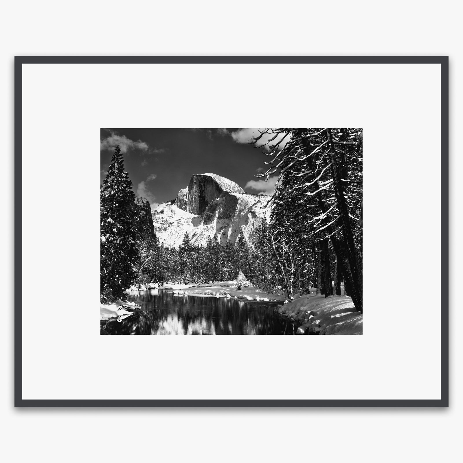 Half Dome, Merced River, Winter Shop_Medium_Print The Ansel Adams Gallery Contrast Gray Metal 