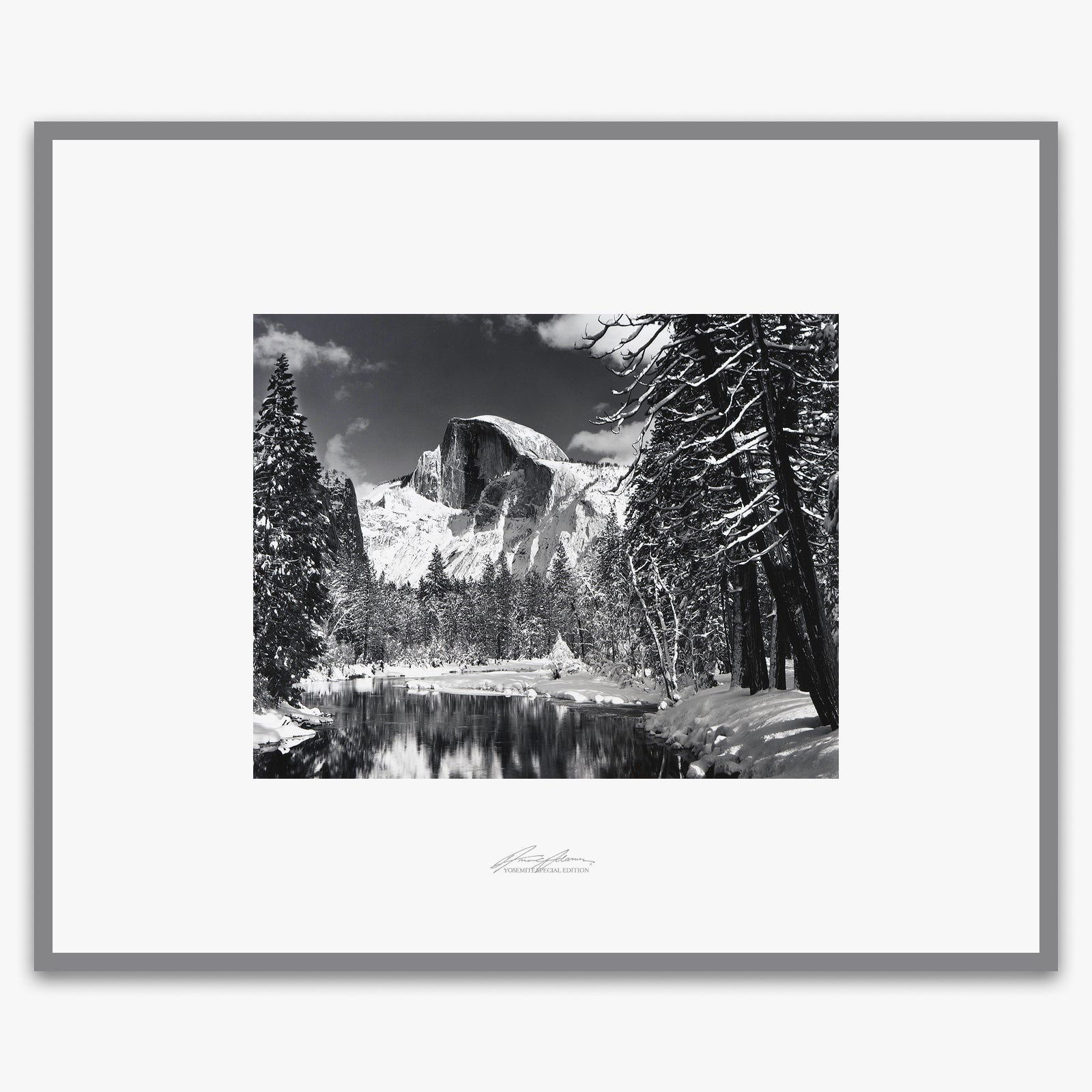 Half Dome, Merced River, Winter Shop_Repro_SEP The Ansel Adams Gallery Framed Standard Premium Gray Welded Frame 