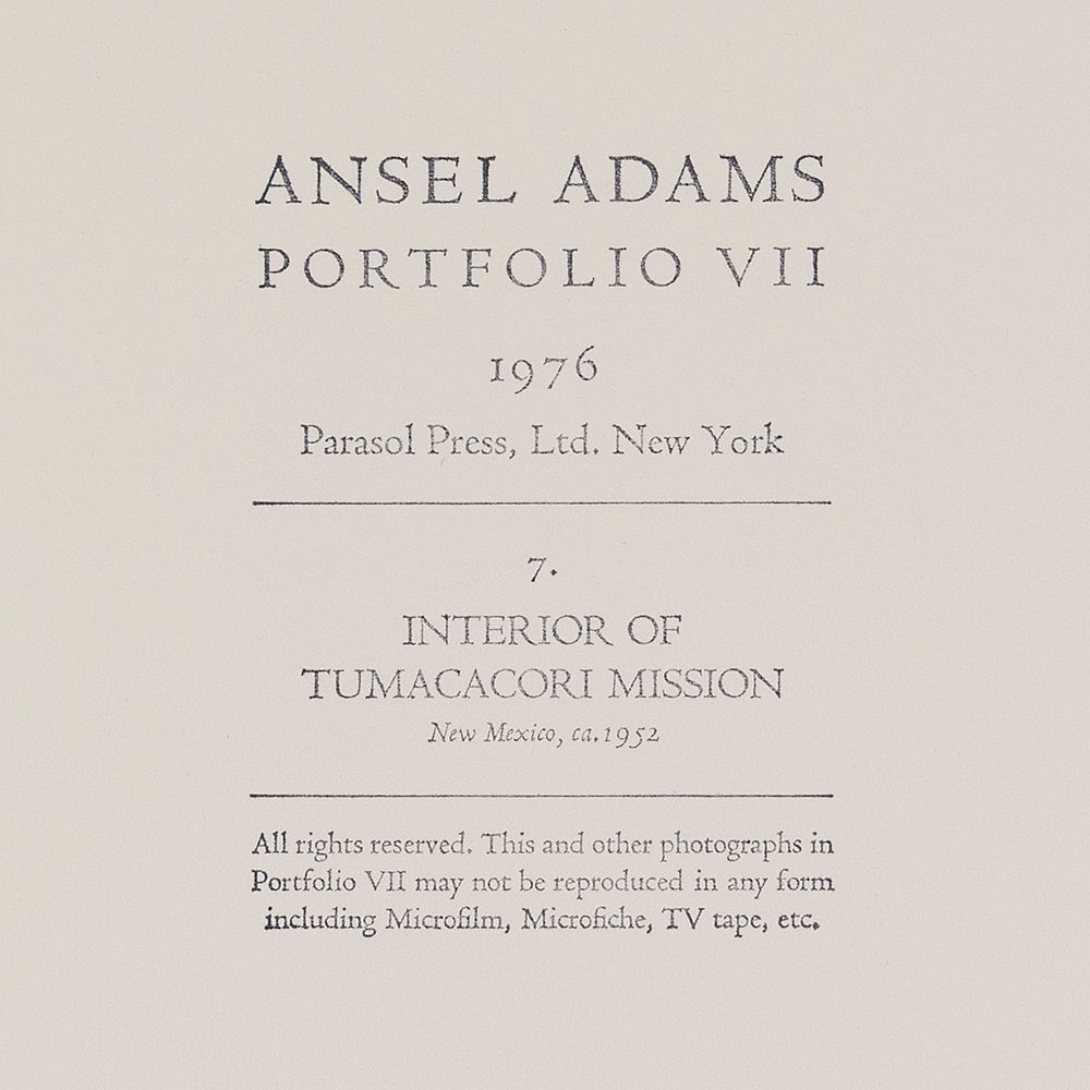 Interior, Tumacacori Mission Original Photograph Ansel Adams 