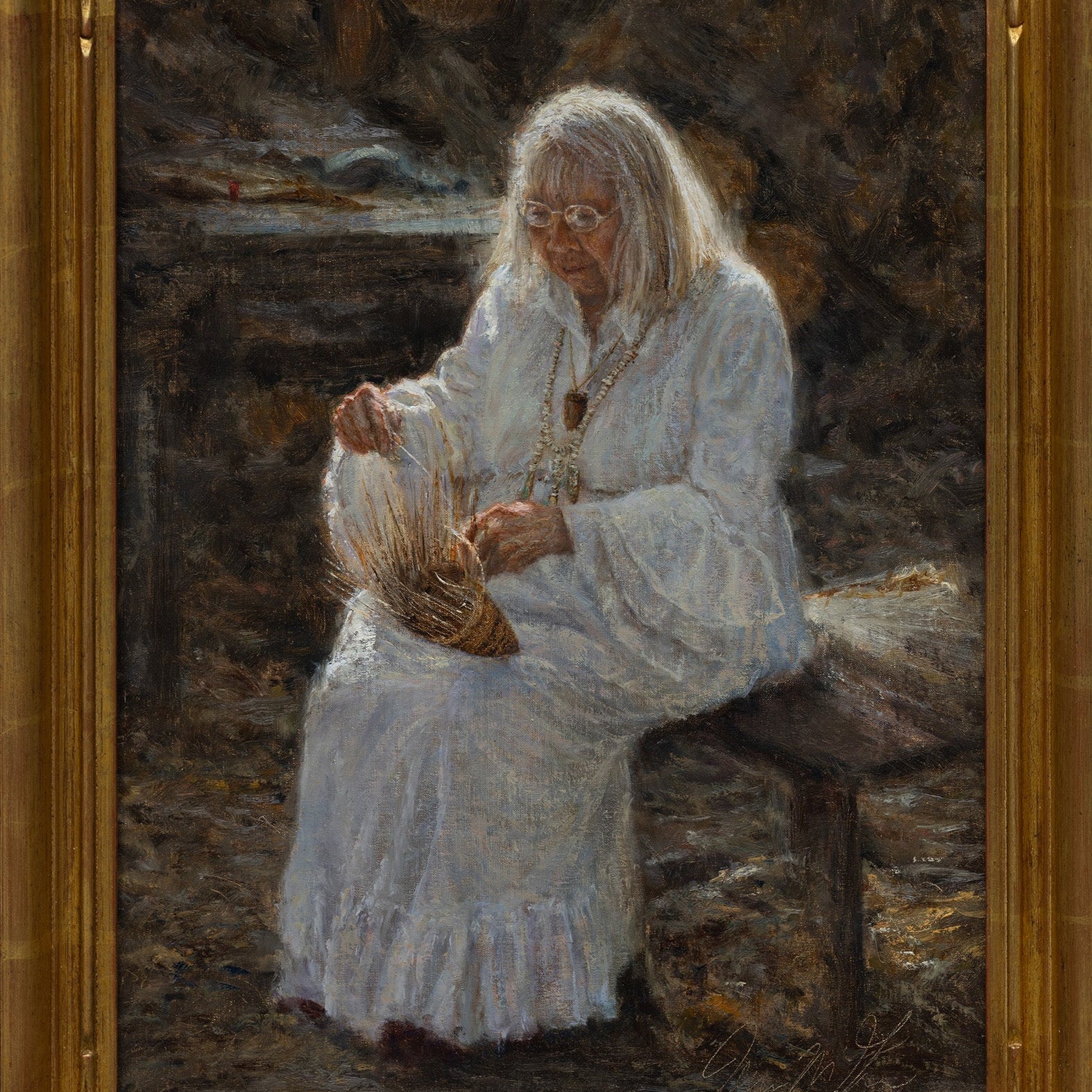Julia Parker Weaving at the Yosemite Museum/Indian Village Shop_Represented_Artist James McGrew 