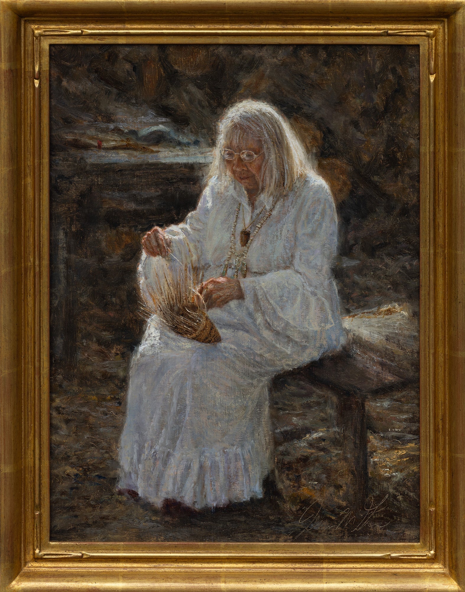 Julia Parker Weaving at the Yosemite Museum/Indian Village Shop_Represented_Artist James McGrew 