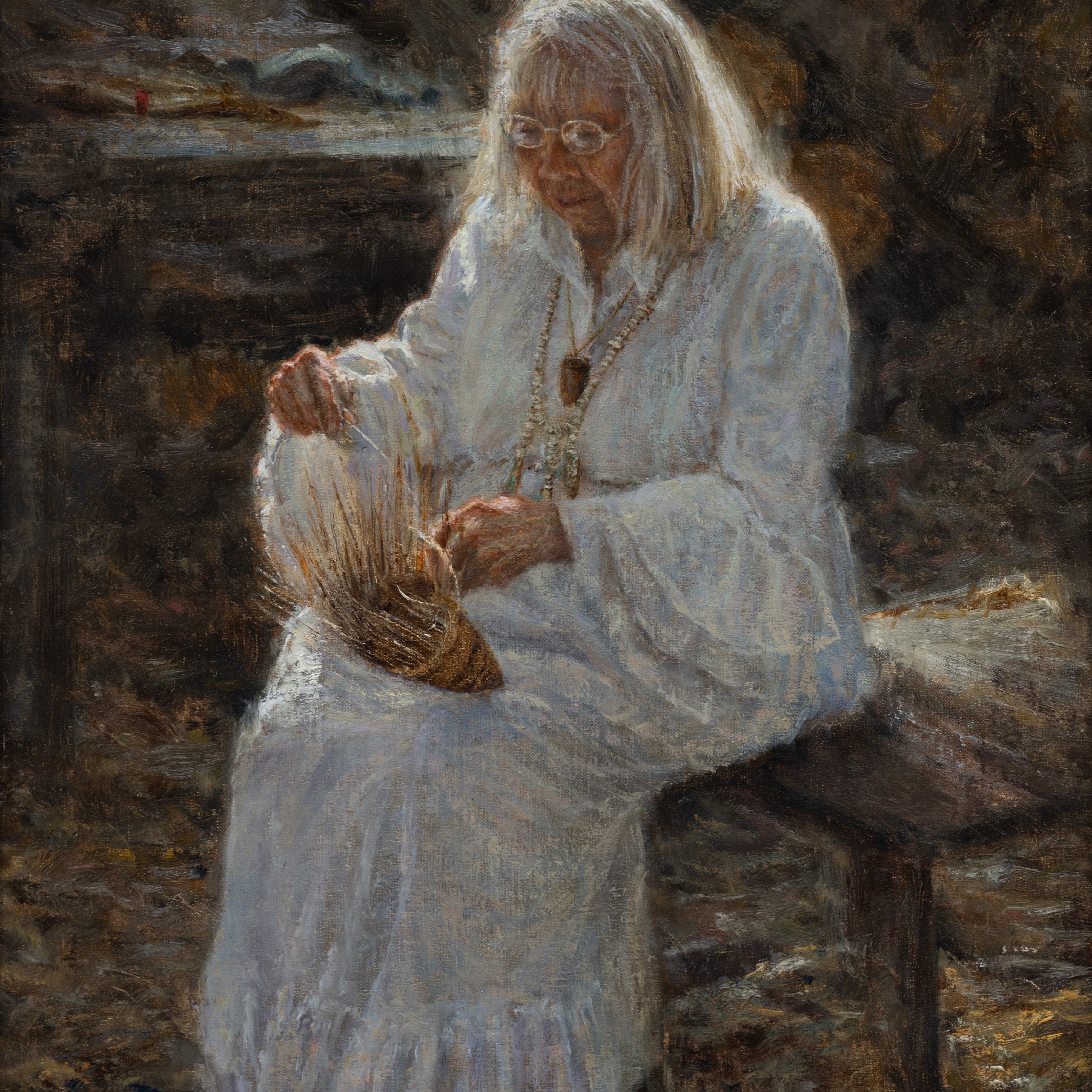 Julia Parker Weaving at the Yosemite Museum/Indian Village Shop_Represented_Artist James McGrew 