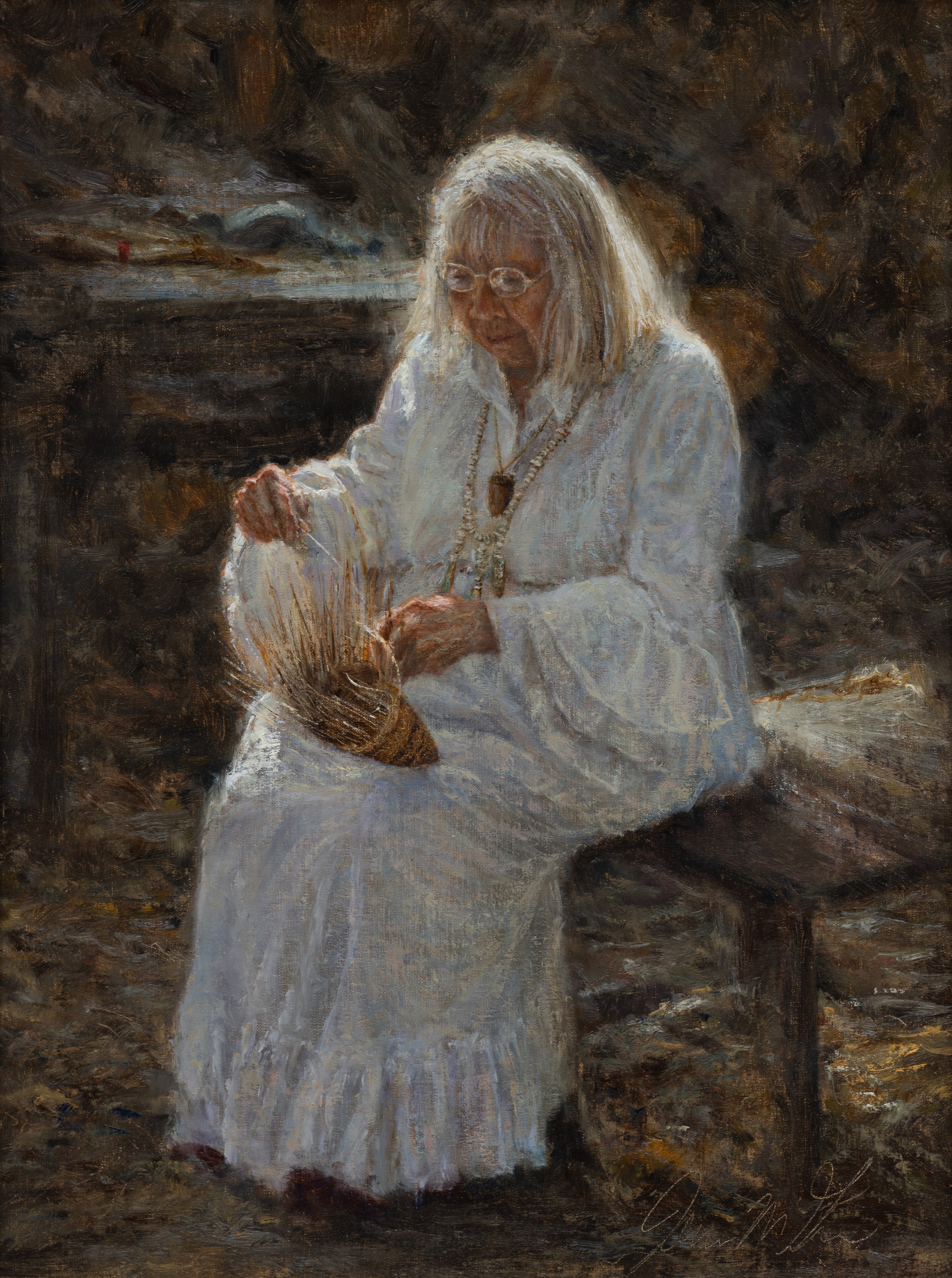 Julia Parker Weaving at the Yosemite Museum/Indian Village Shop_Represented_Artist James McGrew 