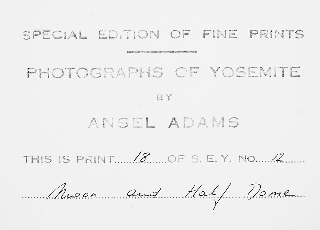 Moon and Half Dome - Signed Special Edition Photograph Signed_SEP Ansel Adams 