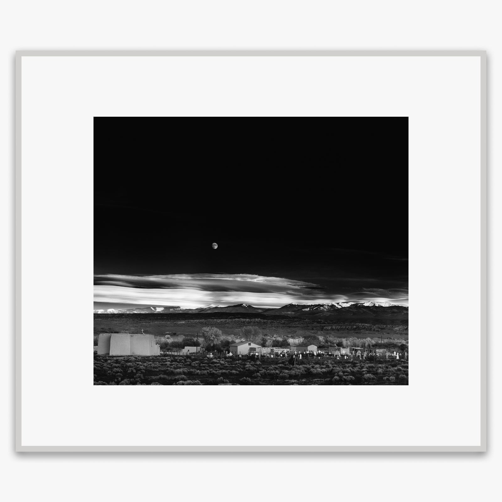 Moonrise, Hernandez Shop: Poster Ansel Adams Overmatted & Framed Poster German Silver Metal 