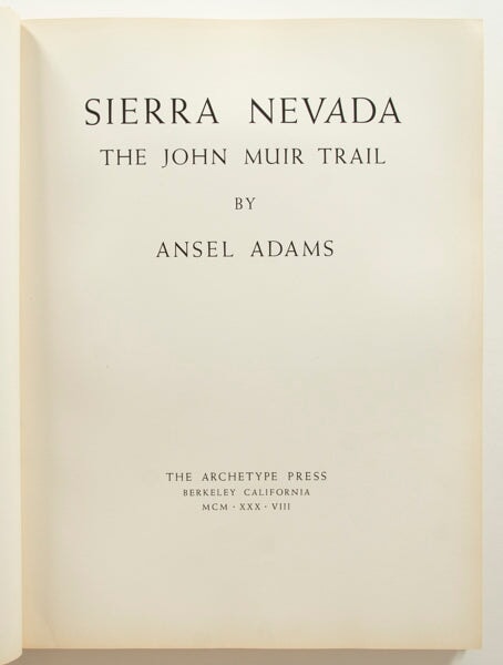 Sierra Nevada: The John Muir Trail Original Photograph Ansel Adams 