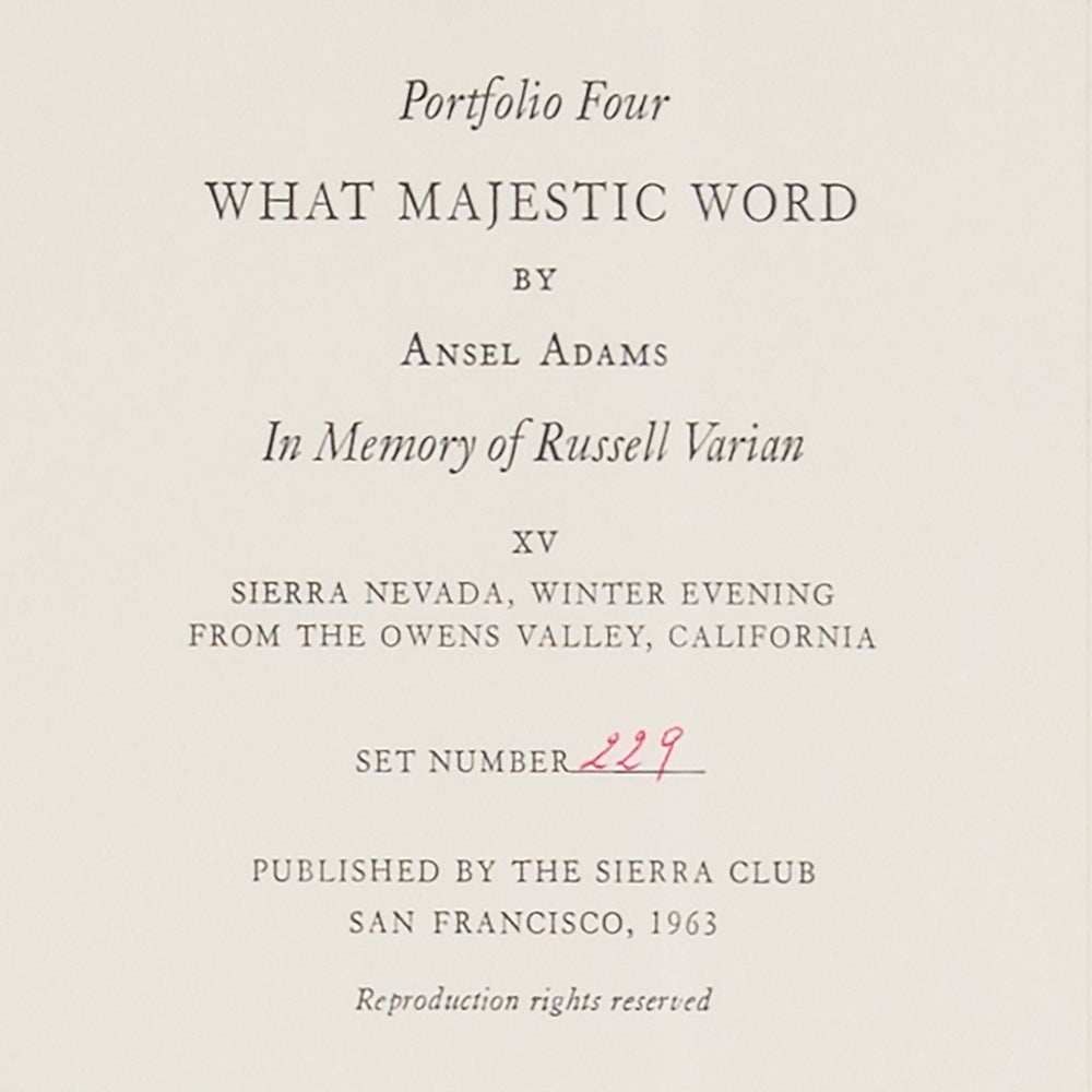 Sierra Nevada, Winter Evening, from the Owens Valley Original Photograph Ansel Adams 
