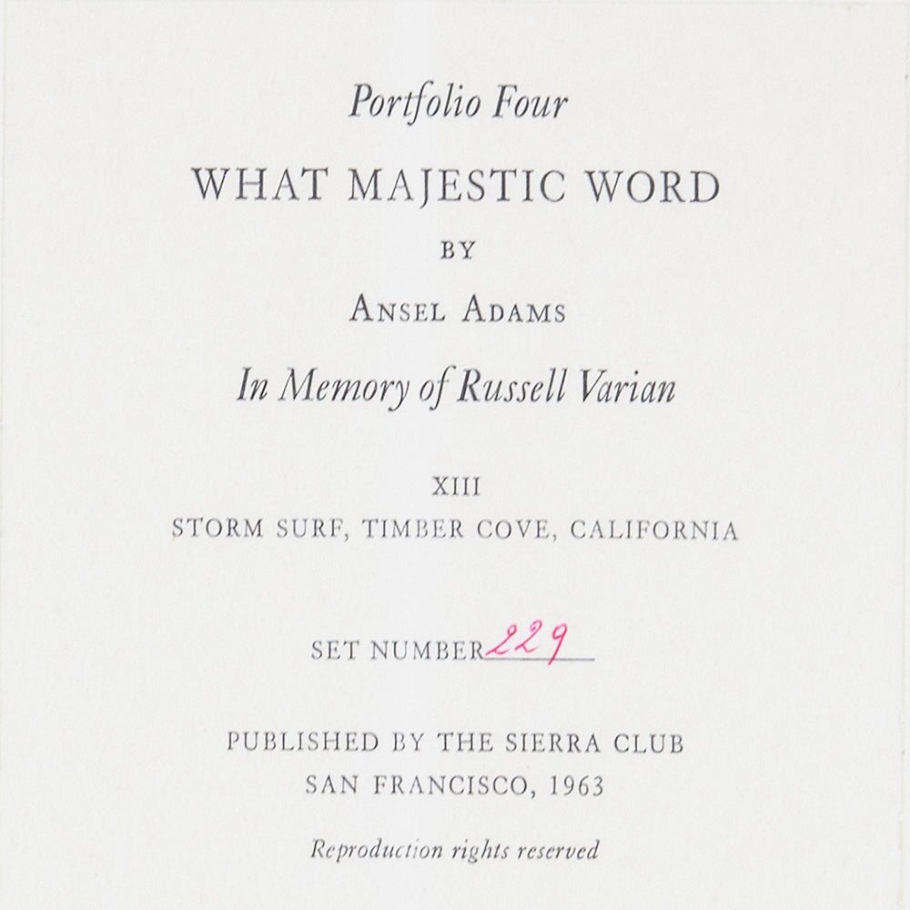 Storm Surf, Timber Cove, California Original Photograph Ansel Adams 