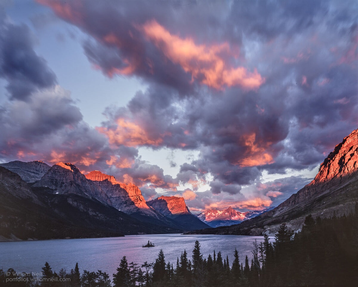Sunrise Storm Clouds, St. Marys Lake, Glacier National Park Shop_Represented_Artist William Neill 