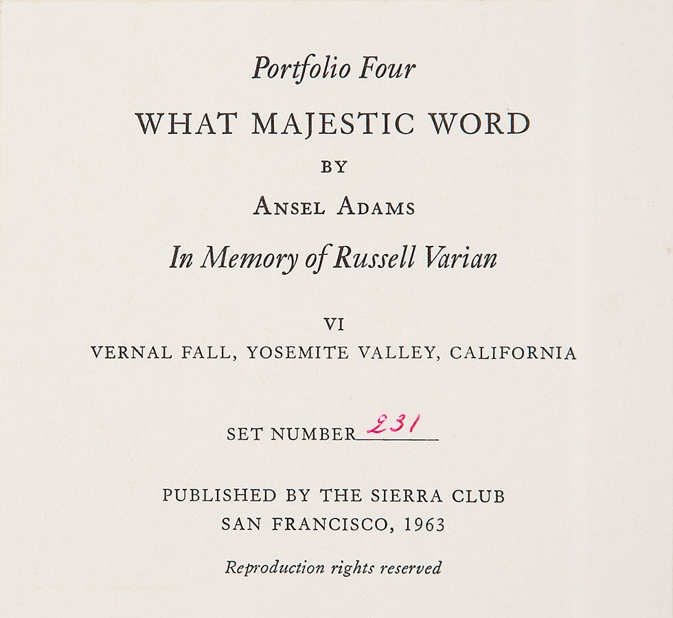 Vernal Fall Original Photograph Ansel Adams 