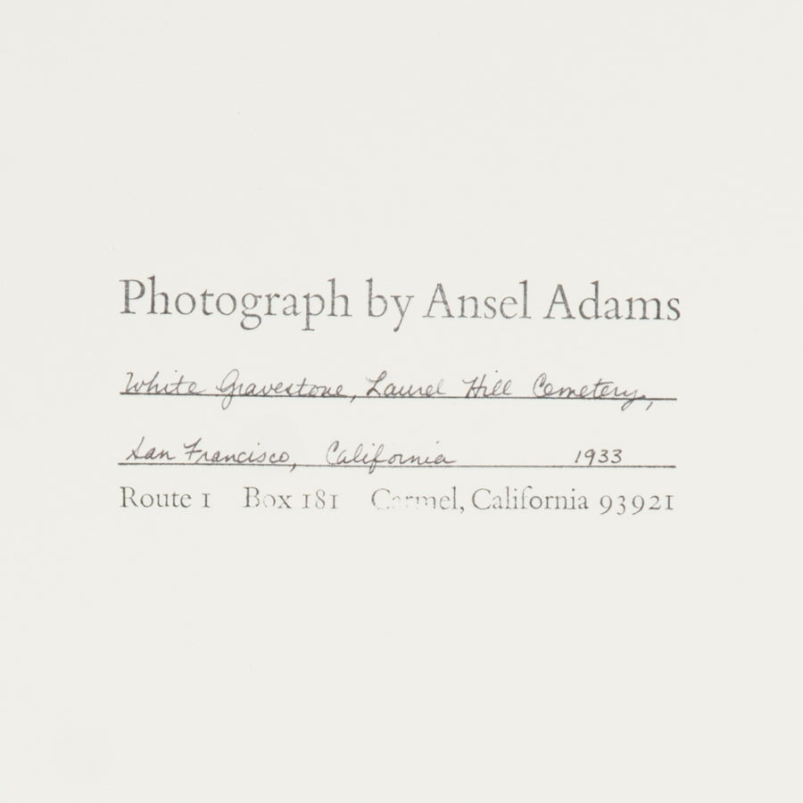 White Tombstone, Laurel Hill, San Francisco Original Photograph Ansel Adams 