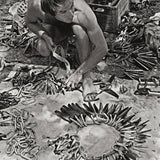Yvon Chouinard and his circle of pitons, Camp 4, 1969