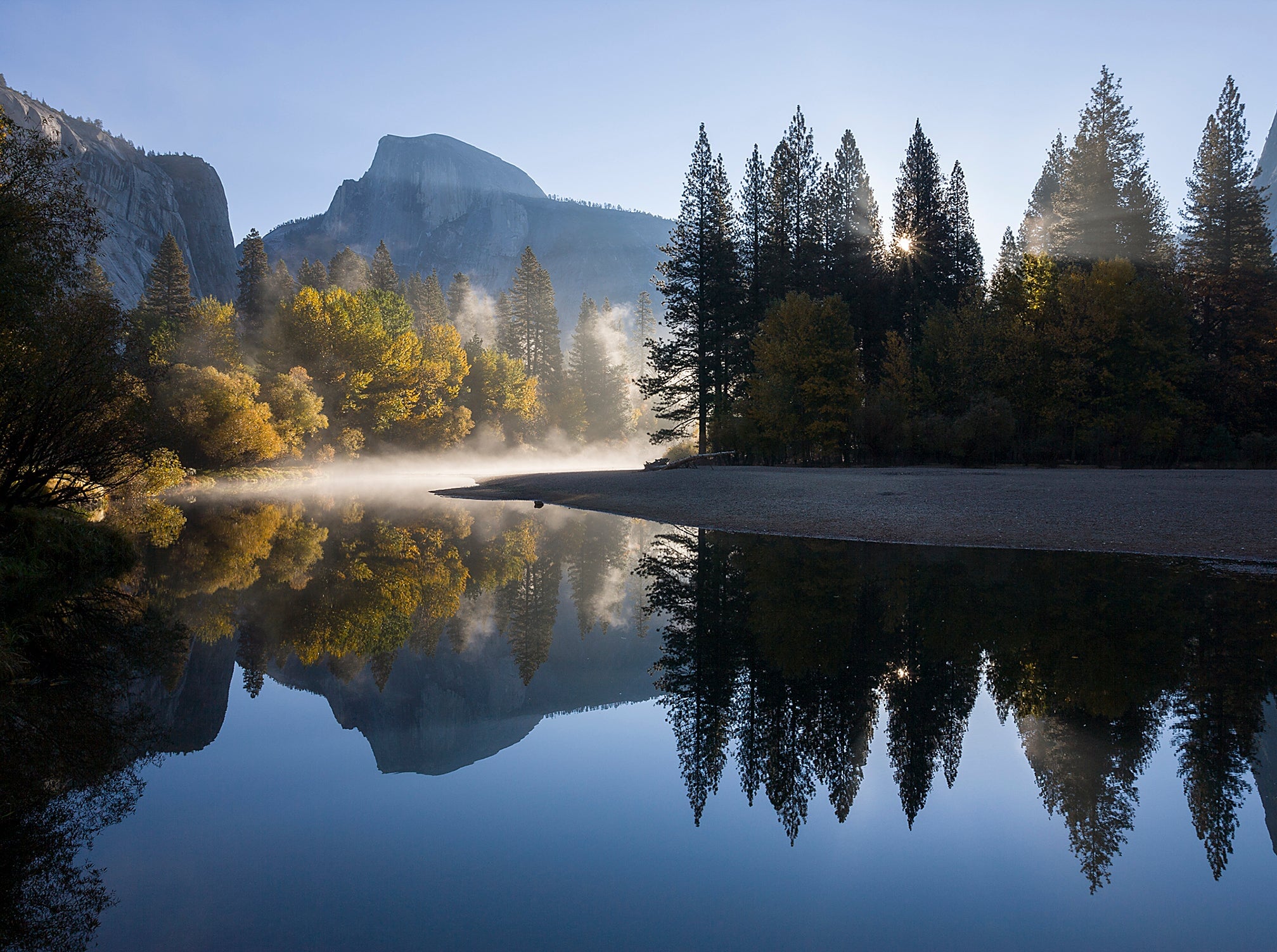 Autumn Sunrise, Half Dome and the Merced River, Yosemite.