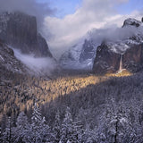 Spotlight on Bridalveil Fall from Tunnel View, Yosemite.