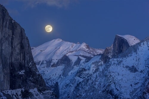 Winter Moonrise over Half Dome and Cloud's Rest, Yosemite National Park, California, 2012.